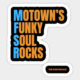 Motown's Funky square font on front Sticker